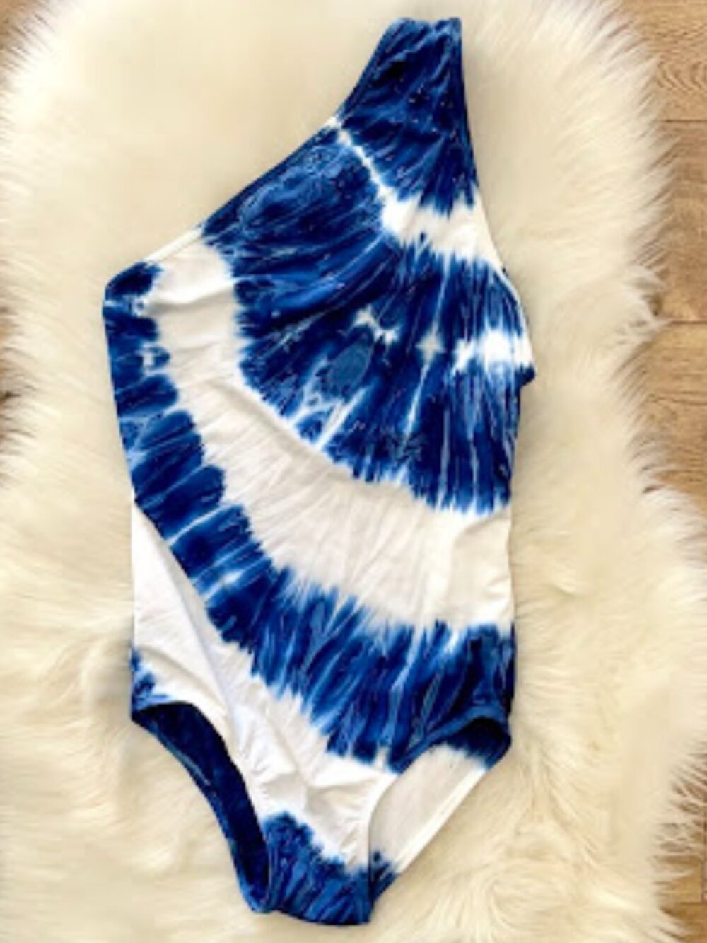ANGELA FROST WOMEN'S 10 One-Piece Bikini  – Blue & White Tie-Dye 🌊 One-Shoulder